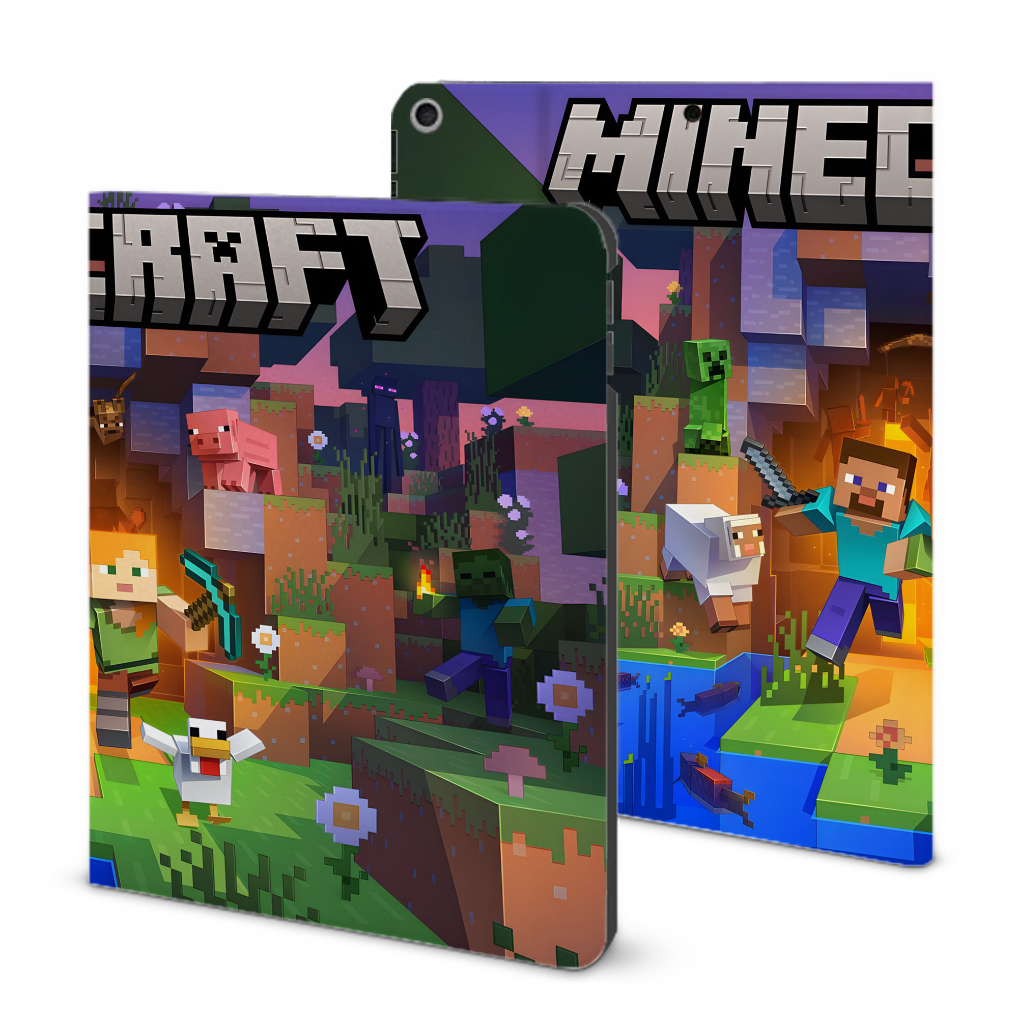 （画像用） マインクラフト ブロックの世界 Minecraft MC Block world IPad ケース ブック型 PUレザー TPU 耐衝撃 軽量 薄型 ペン収納なし 全面保護 IPad 各モデル対応